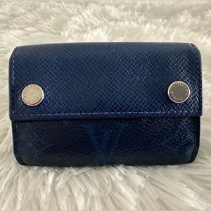 Auth Louis‎ Vuitton LV Taigalama Blue Monogram Discovery Compact Wallet